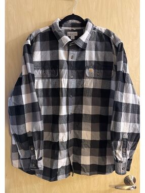 Carhartt black and gray buffalo plaid long-sleeve flannel shirt 2XL